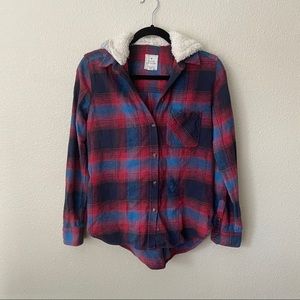 Cotton flannel with faux fur hood